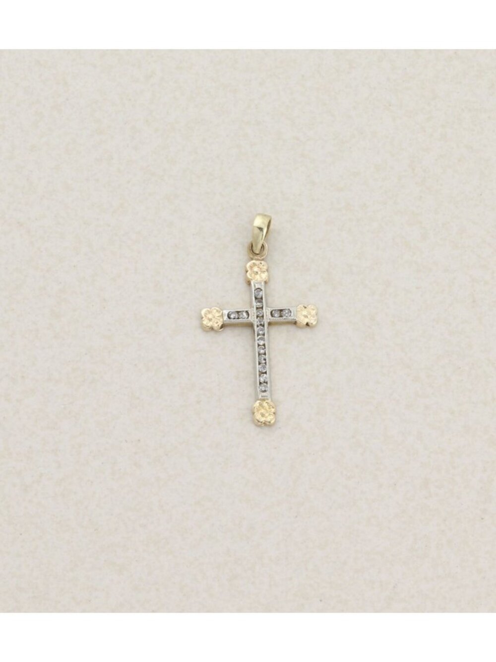 Pendant Only 14K White & Yellow Gold Diamond Cross Pendant 1 1/4" x 5/8" inch - Picture 4 of 7